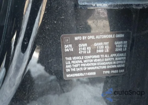 2018 Buick Regal Sportback Essence z USA, uszkodzony, nr VIN W04GR6SX6J1143509